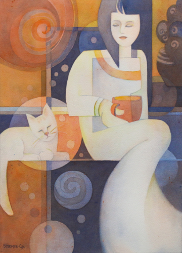 "Circular Conversations" Watercolor by Margaret Stermer-Cox. This painting was accepted into the Watercolor Society of Oregon's Spring Show, 2026